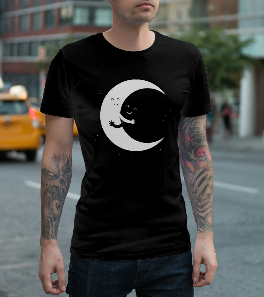 Moon Embrace With Smiling Faces T-Shirt