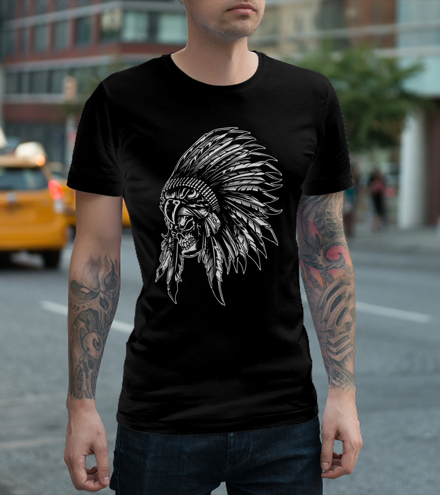 Owl Skull with Native American Headdress T-Shirt