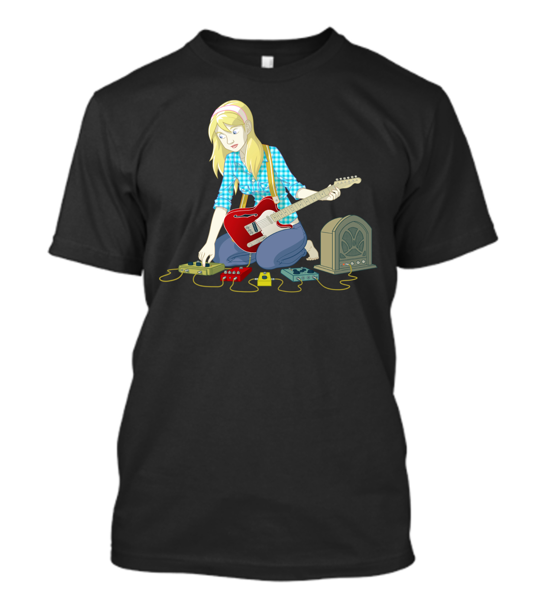 Pedal Pushin Girl With Electric Guitar And Effects Board T-Shirt