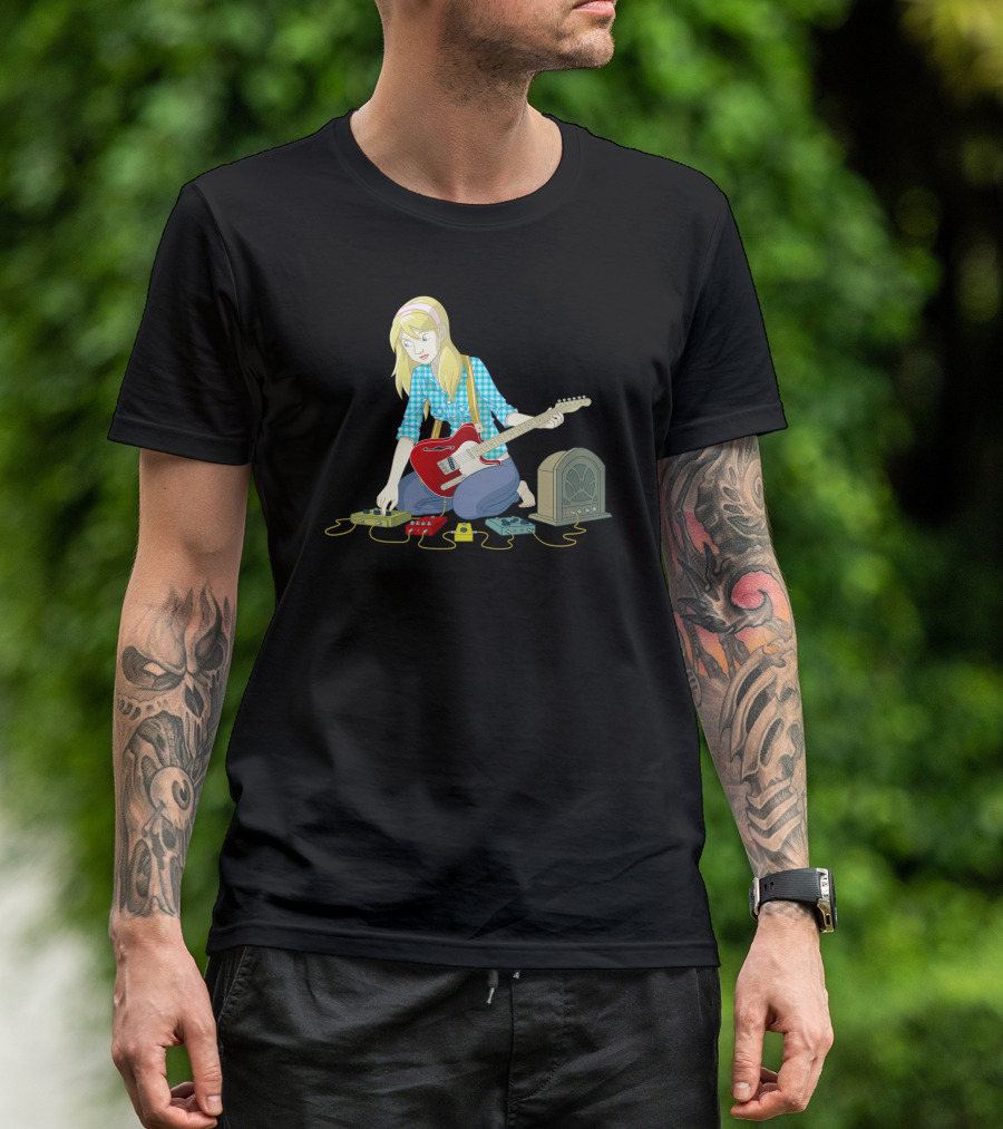 Pedal Pushin Girl With Electric Guitar And Effects Board T-Shirt