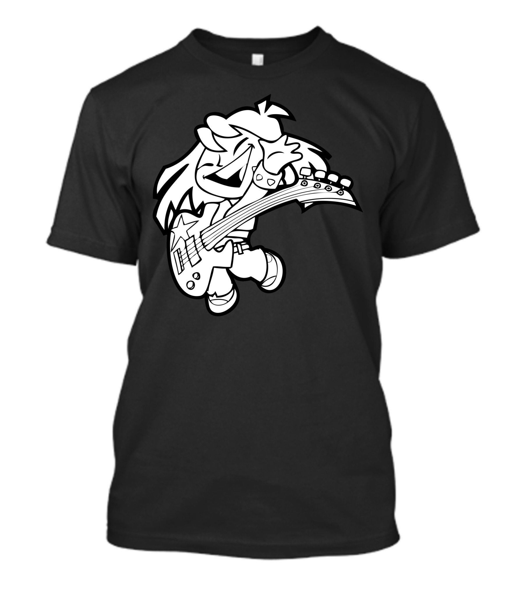 Rock Star Girl Cartoon Playing Electric Guitar T-Shirt