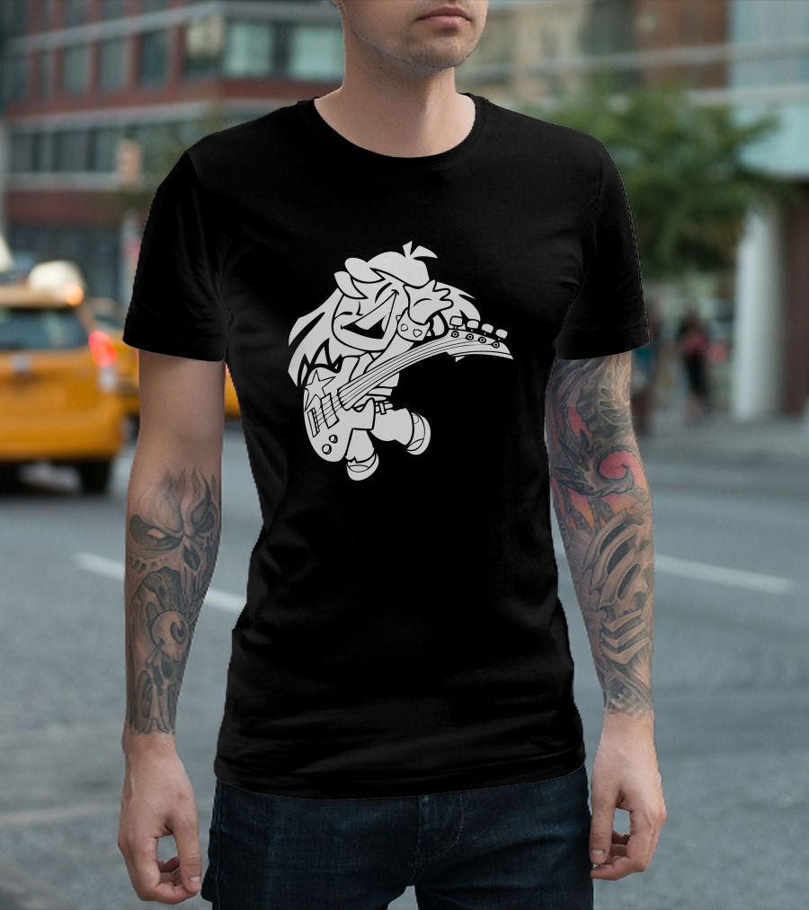 Rock Star Girl Cartoon Playing Electric Guitar T-Shirt