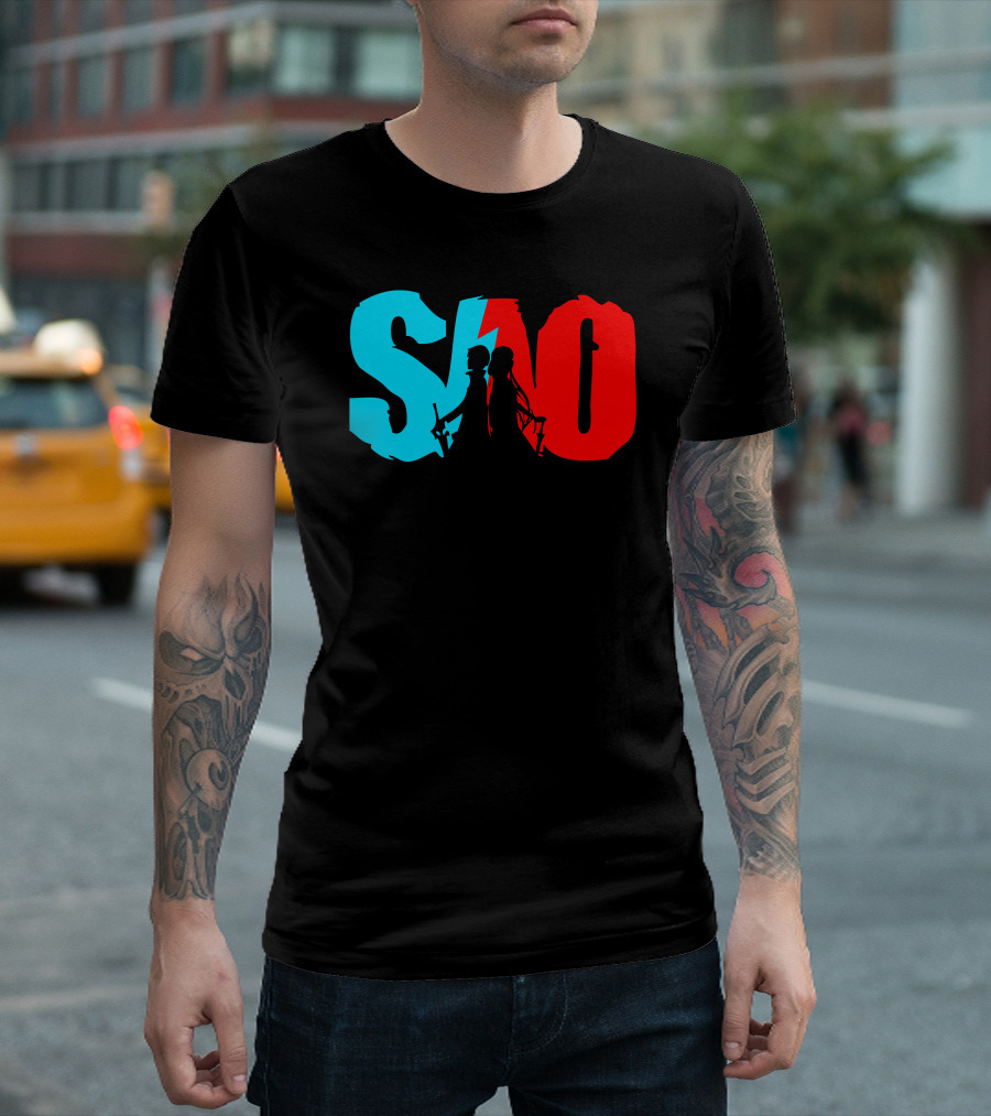 SAO Silhouette Blue Red Contrast T-Shirt