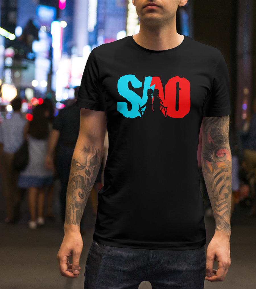 SAO Silhouette Blue Red Contrast T-Shirt
