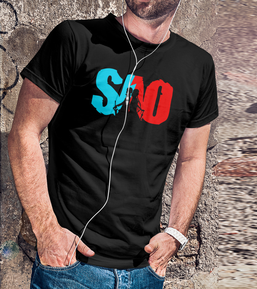 SAO Silhouette Blue Red Contrast T-Shirt