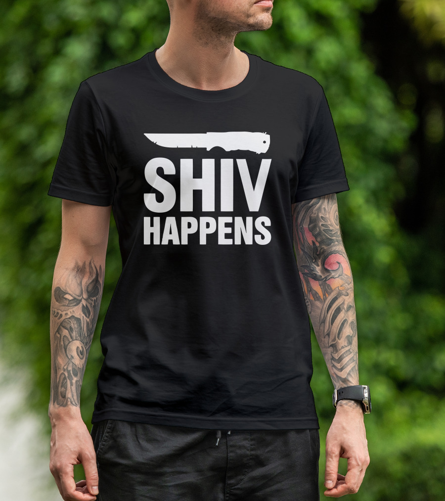 Shiv Happens Bold Knife Silhouette Humor T-Shirt