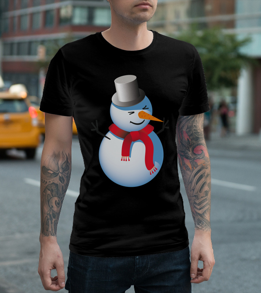 Snowman with Top Hat and Red Scarf T-Shirt