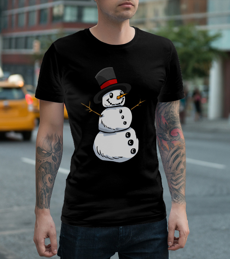 Snowman With Top Hat And Orange Carrot Nose T-Shirt