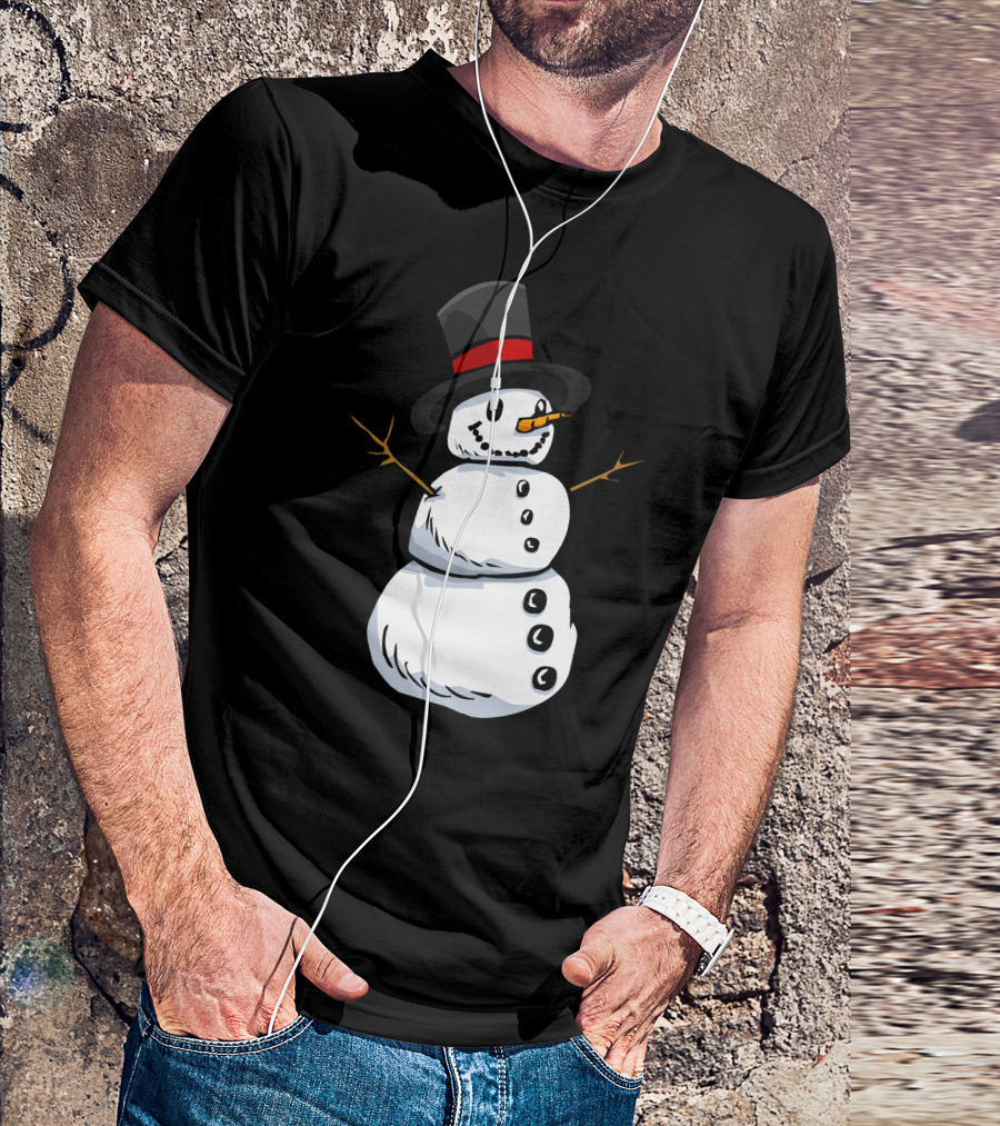 Snowman With Top Hat And Orange Carrot Nose T-Shirt