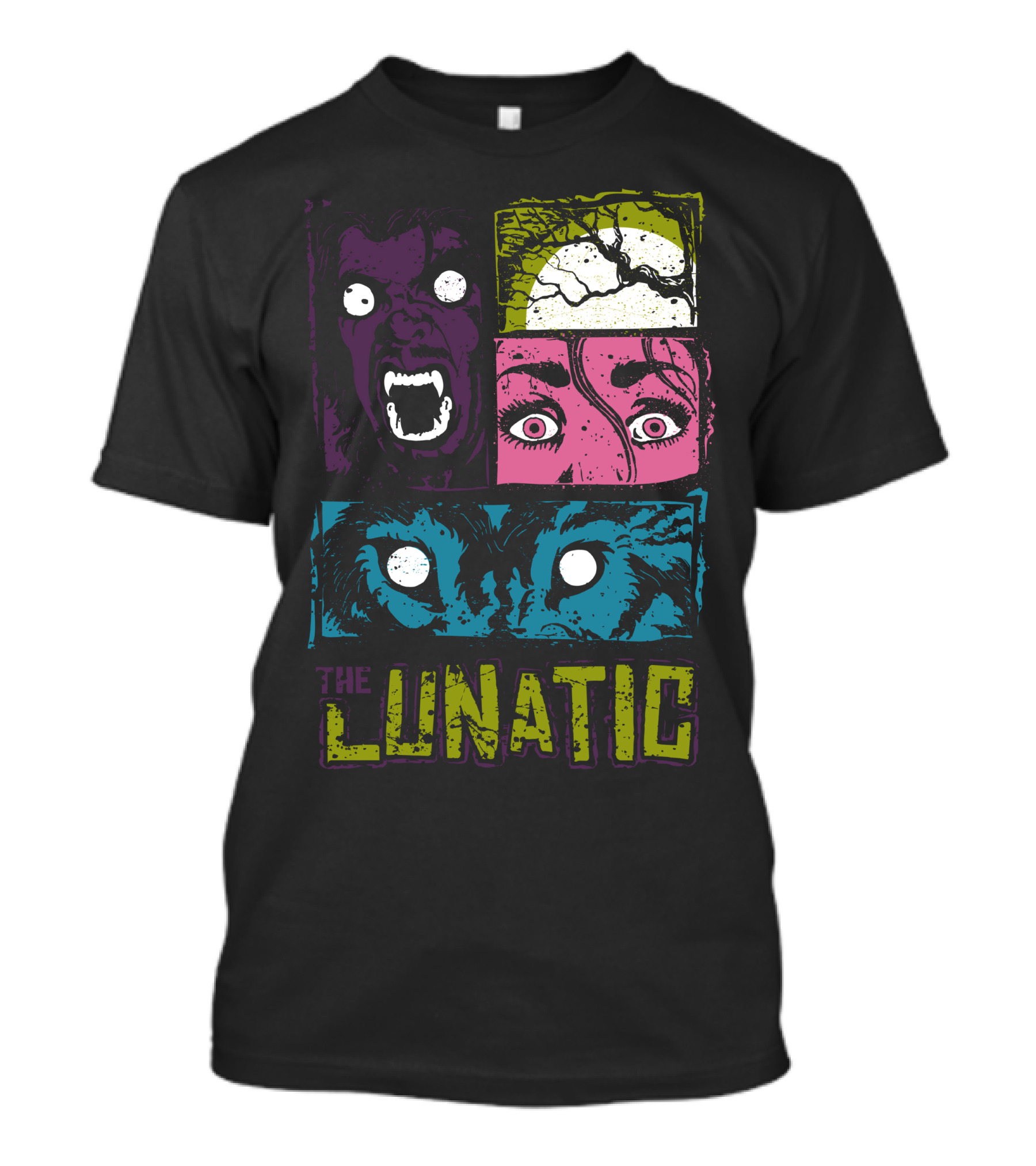 The Lunatic Creepy Faces And Full Moon Horror T-Shirt