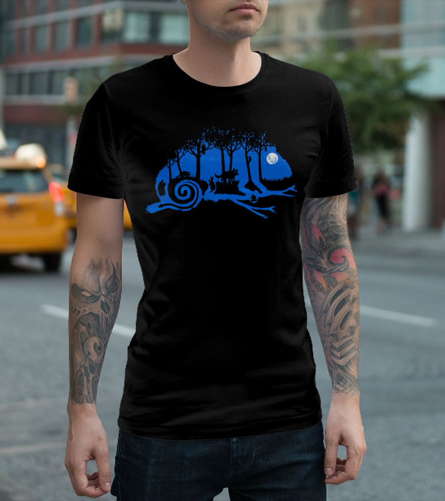 The Midnight Forest Spiraling Shadow Wolves Under Full Moon T-Shirt