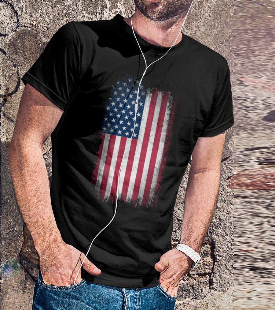 Us Flag Distressed Vintage Look T-Shirt