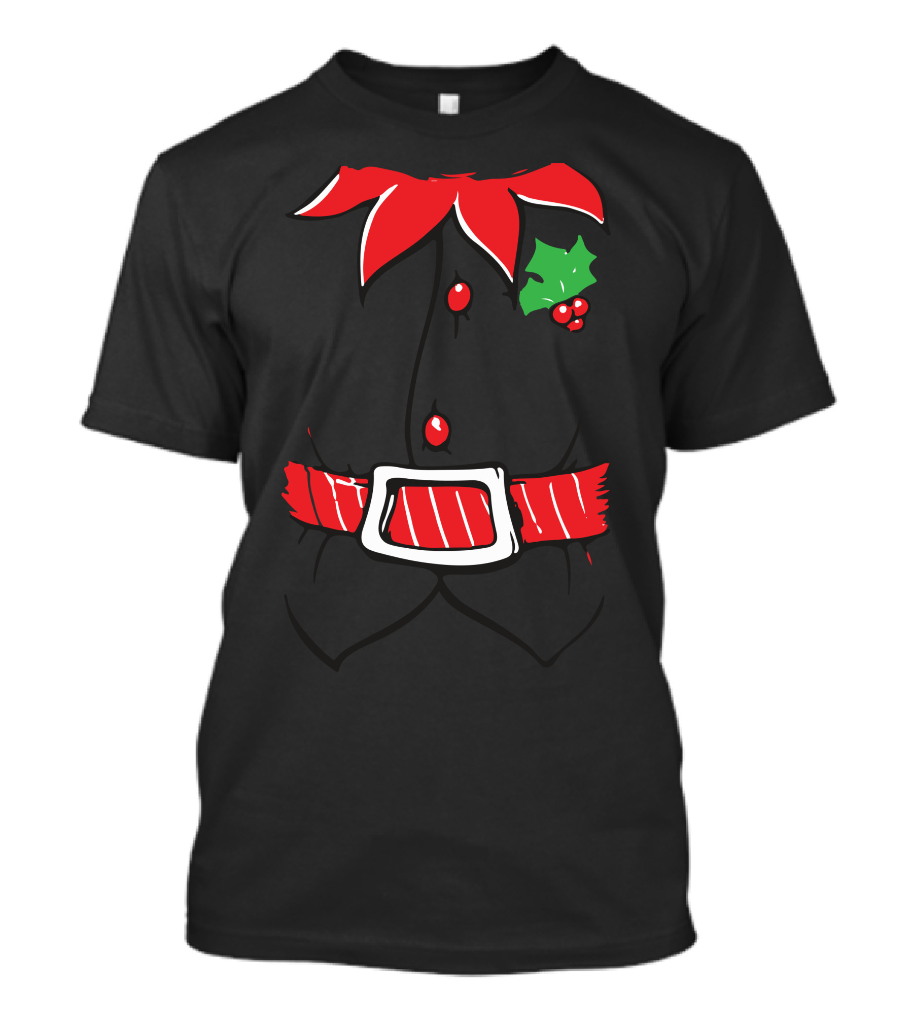 Elfshirt Red And Green Christmas Outfit With Holly And Belt T-Shirt