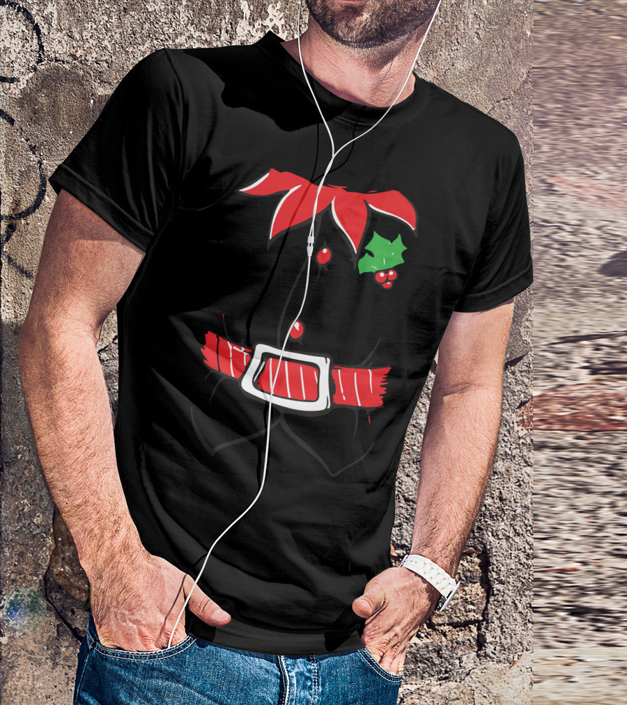 Elfshirt Red And Green Christmas Outfit With Holly And Belt T-Shirt