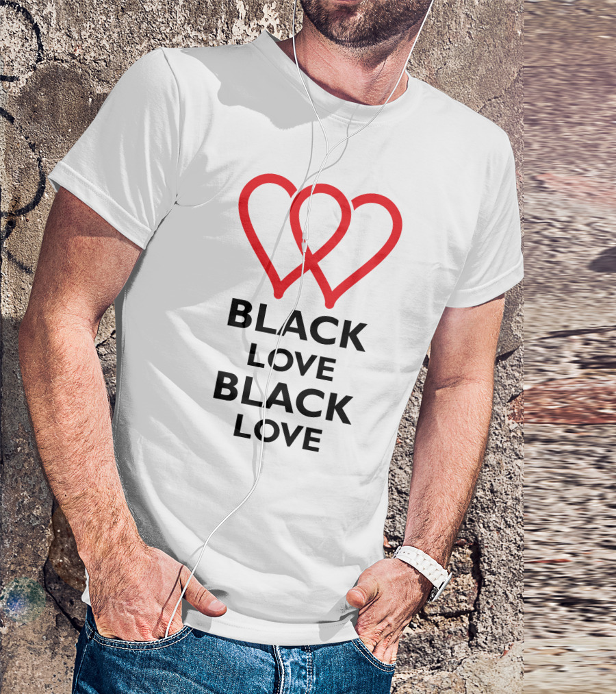 Black Love Double Heart Symbol Repeating Text T-Shirt