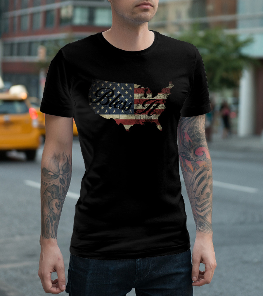 Bless It USA Map 4th of July Flag T-Shirt