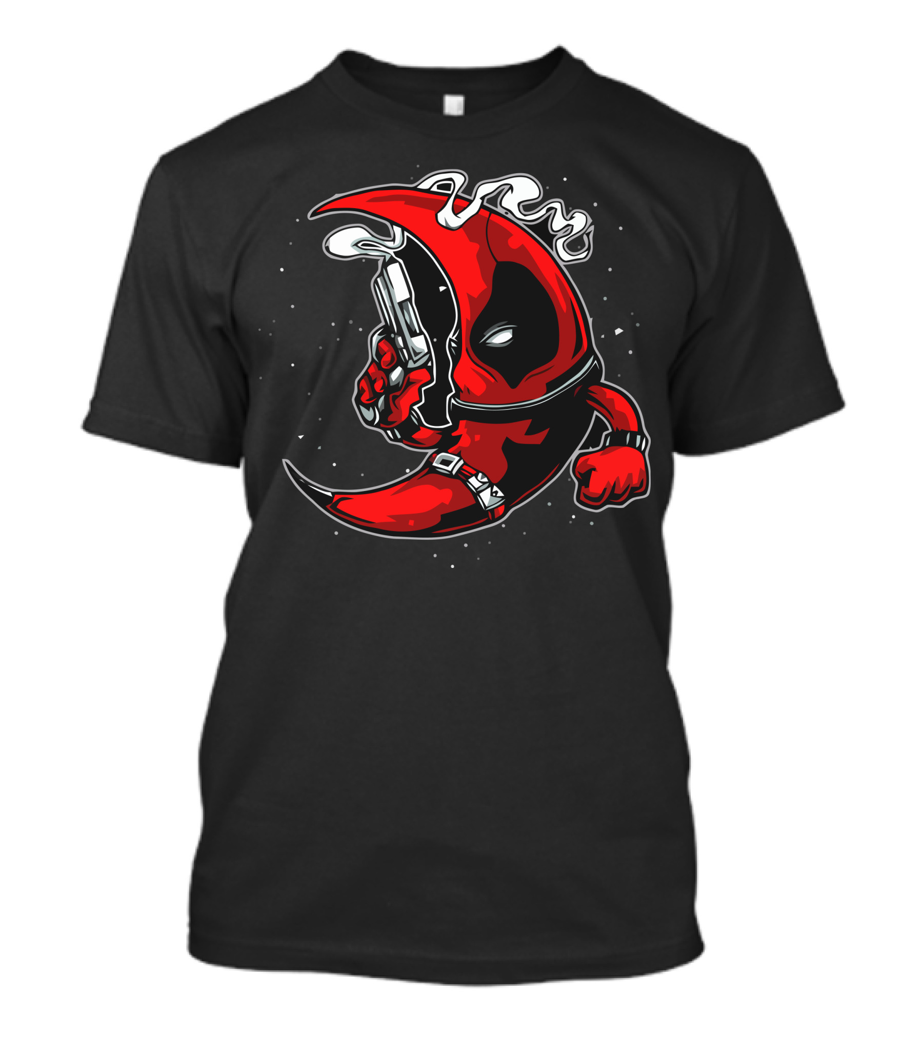 Deadpool Red Crescent Moon With Smoking Gun T-Shirt