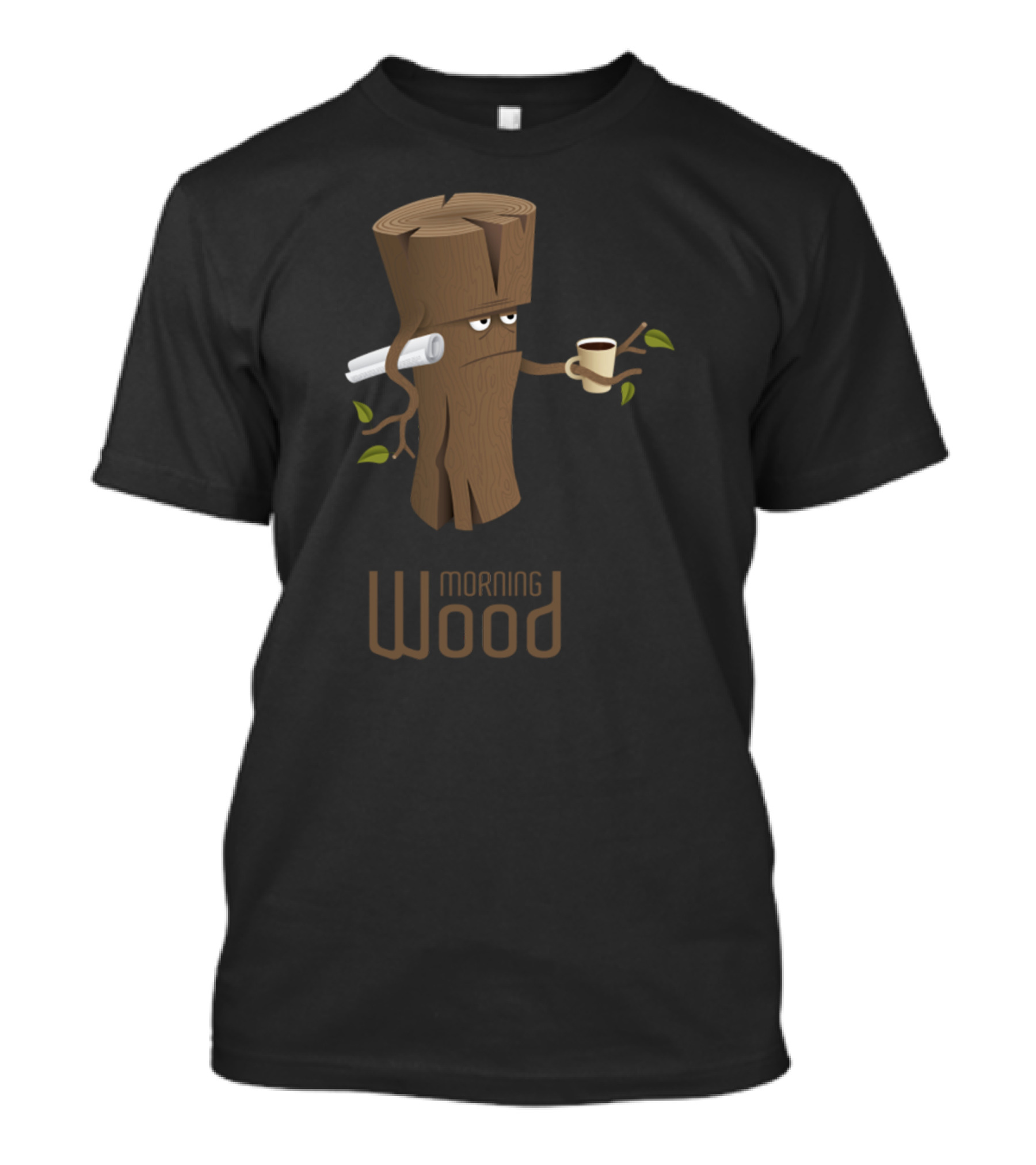 Morning Wood Log Holding Coffee Cup With Sleepy Expression T-Shirt