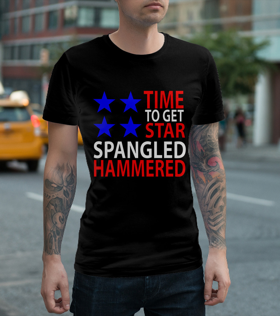 Time to Get Star Spangled Hammered with Blue Stars T-Shirt