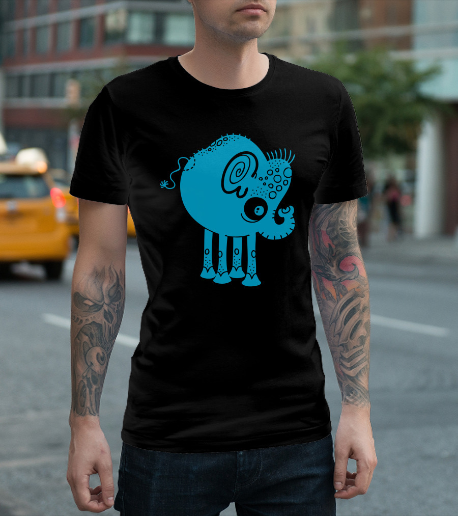 Blued Elephant Whimsical Cartoon T-Shirt