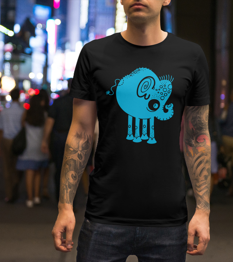 Blued Elephant Whimsical Cartoon T-Shirt