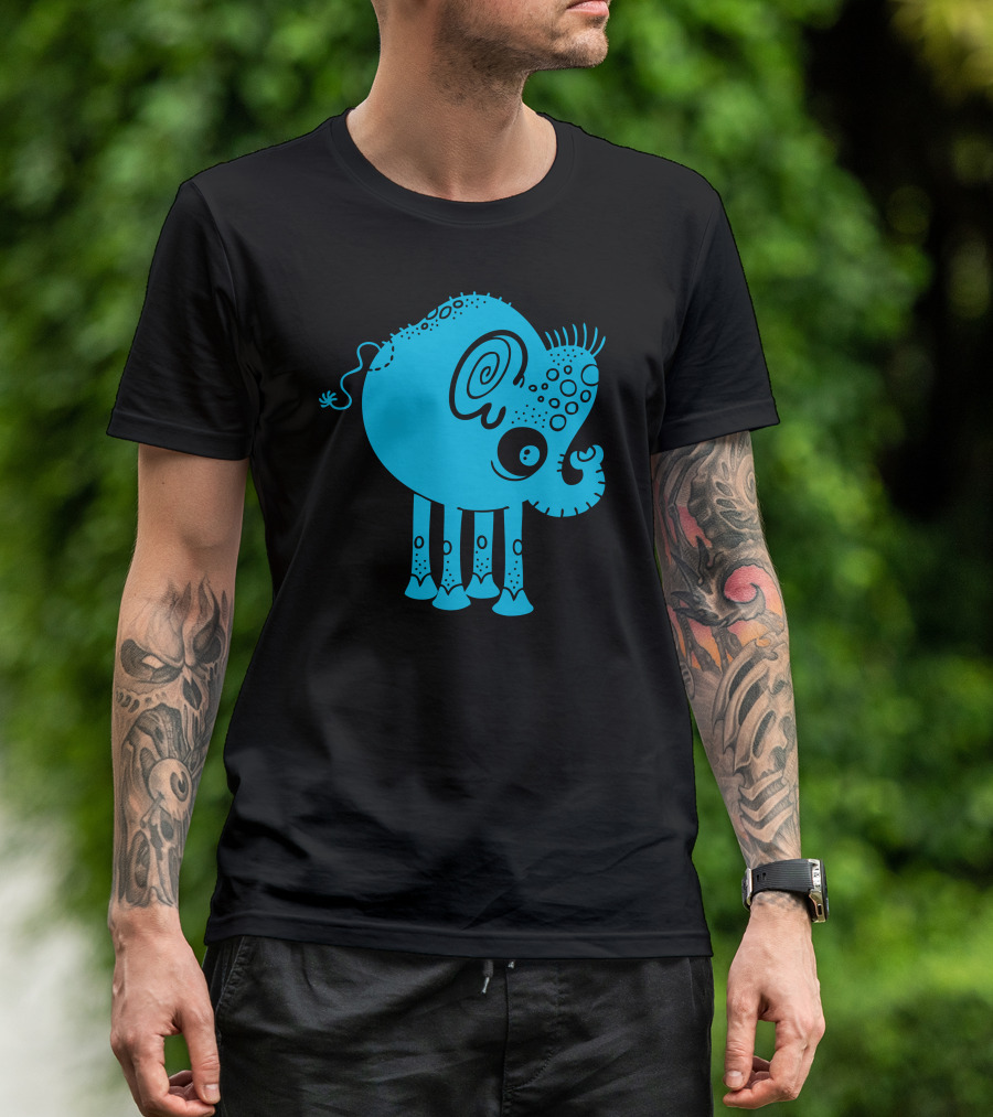 Blued Elephant Whimsical Cartoon T-Shirt