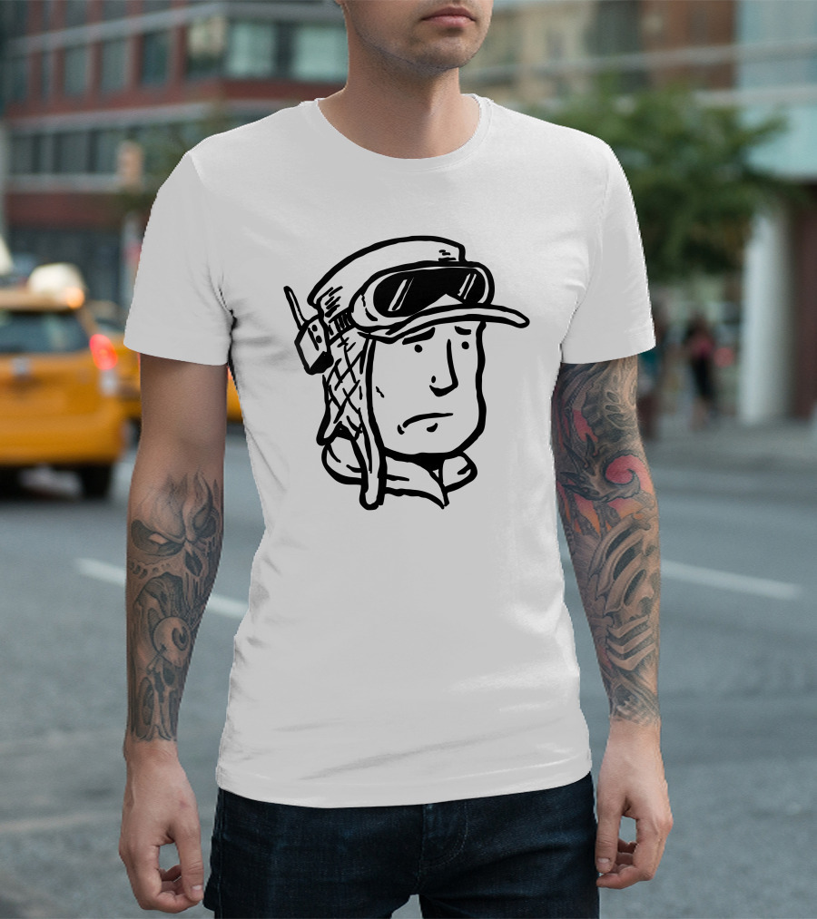 Deck Officer Military Goggles Aviator Helmet Frown Expression T-Shirt