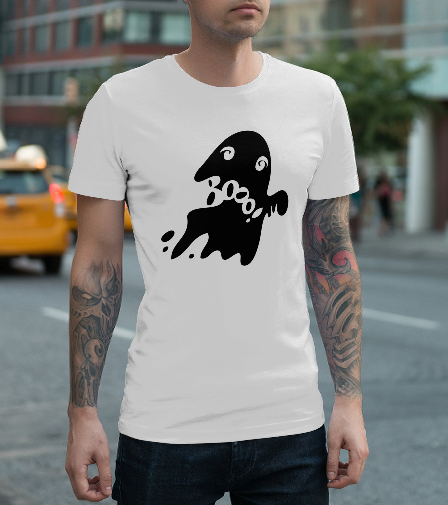 Halloween Card Featuring Spooky Ghost with Boo Text T-Shirt