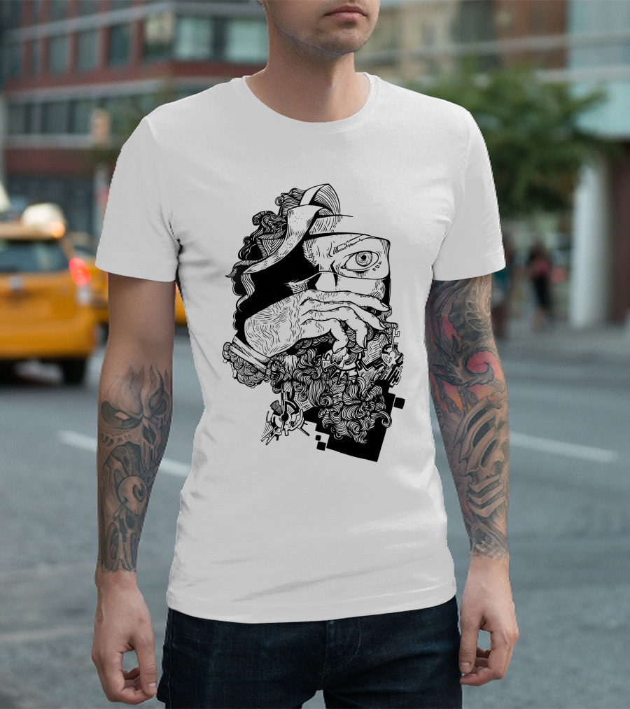 Hide Spy Masked Gaze Intricate Fusion T-Shirt