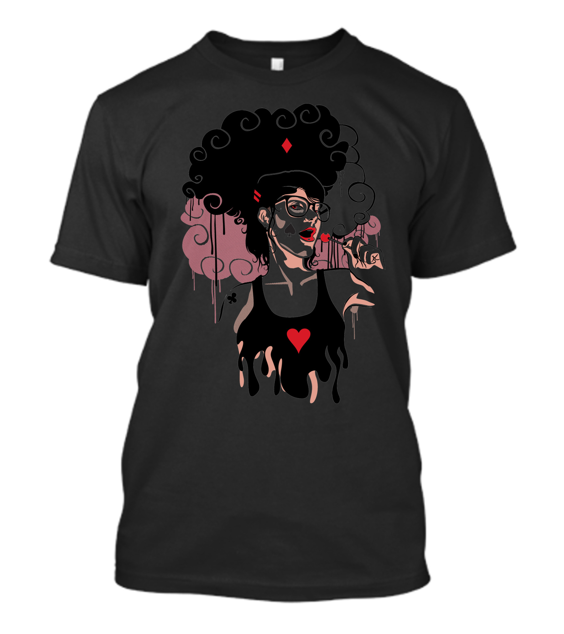 Lollipop Girl Smoking With Heart And Diamond Motifs T-Shirt