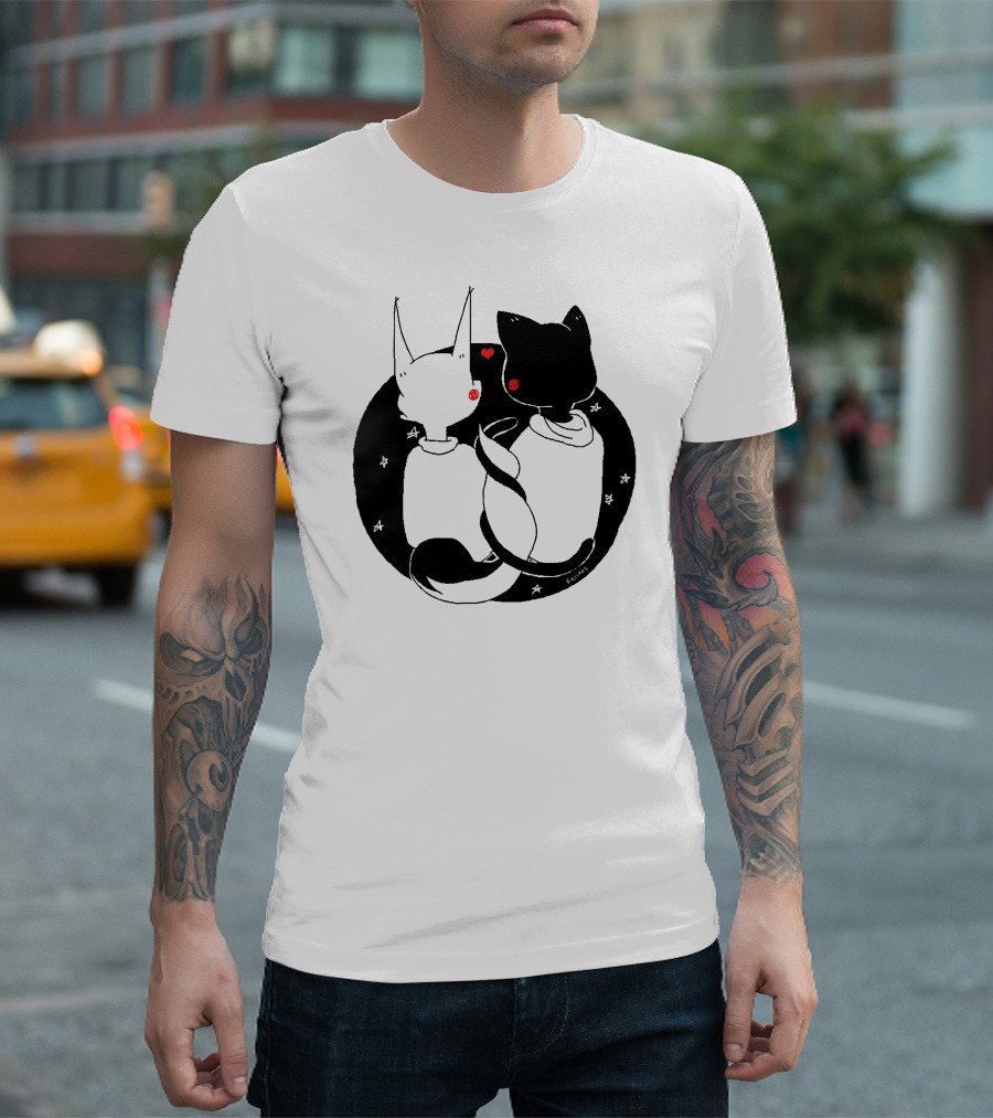 One Heart Two Souls: Red Hearts, Starry Night, Cat and Dog T-Shirt