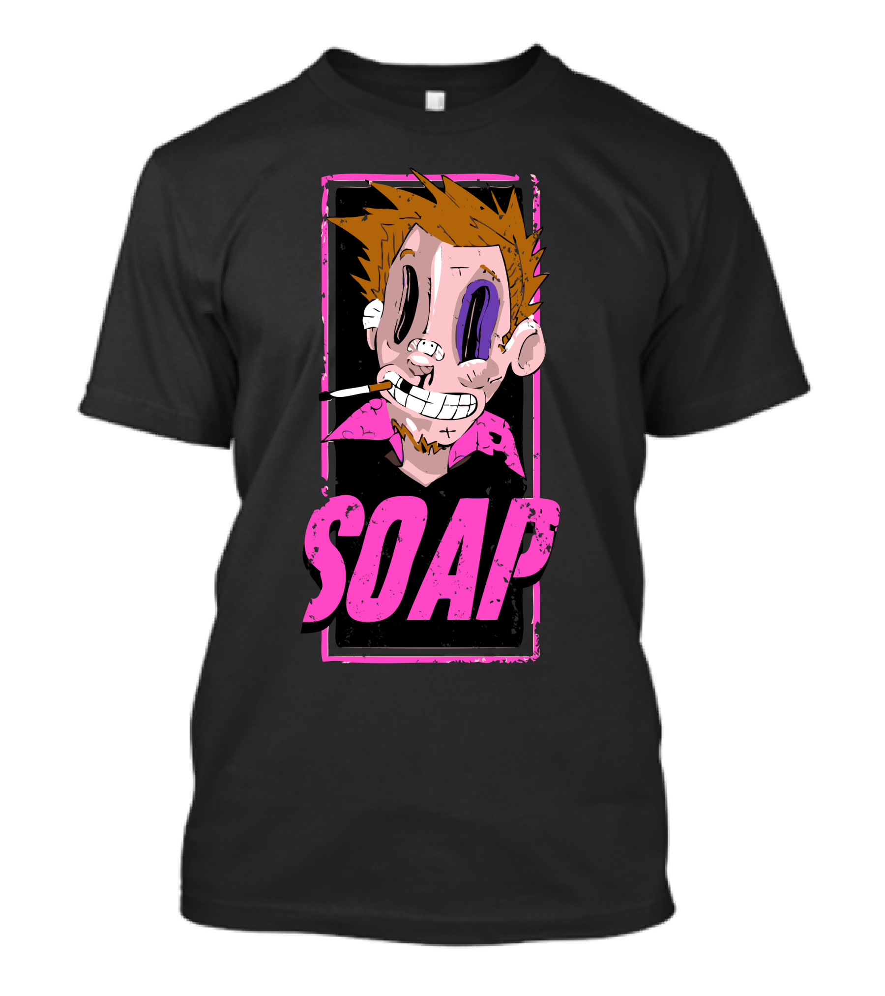 SOAP Guy Distorted Cartoon Character Smoking Pink T-Shirt