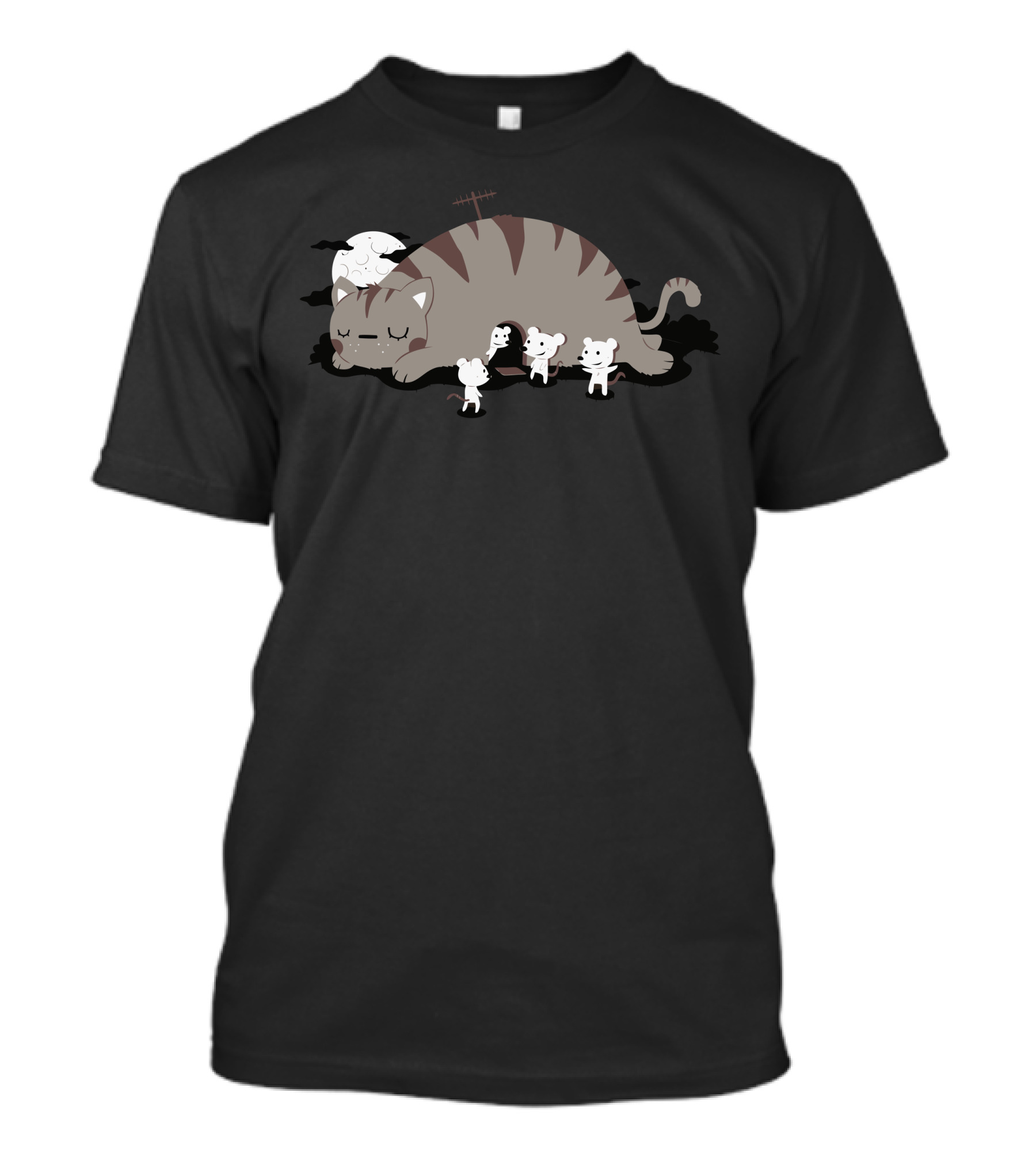Meet My Home Sleepy Cat Surrounded By Playful Mice And Spirits T-Shirt
