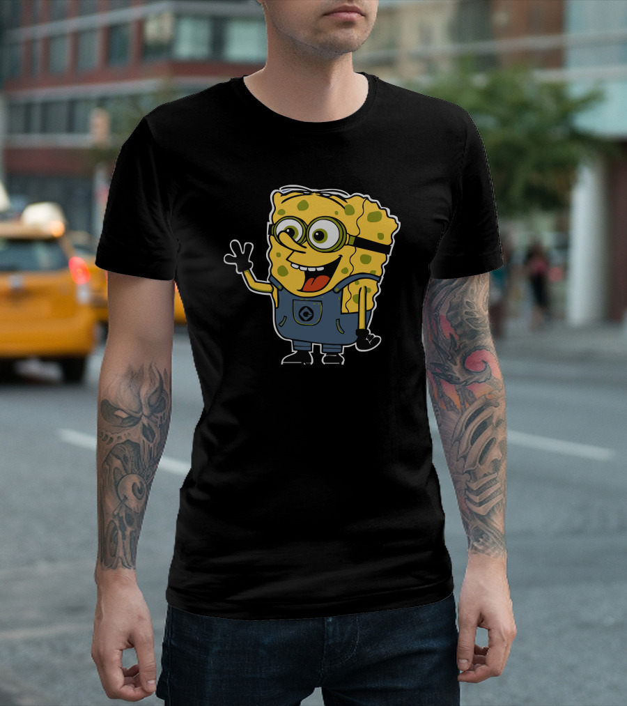 Minibob Crossover Character in Overalls with Glasses T-Shirt