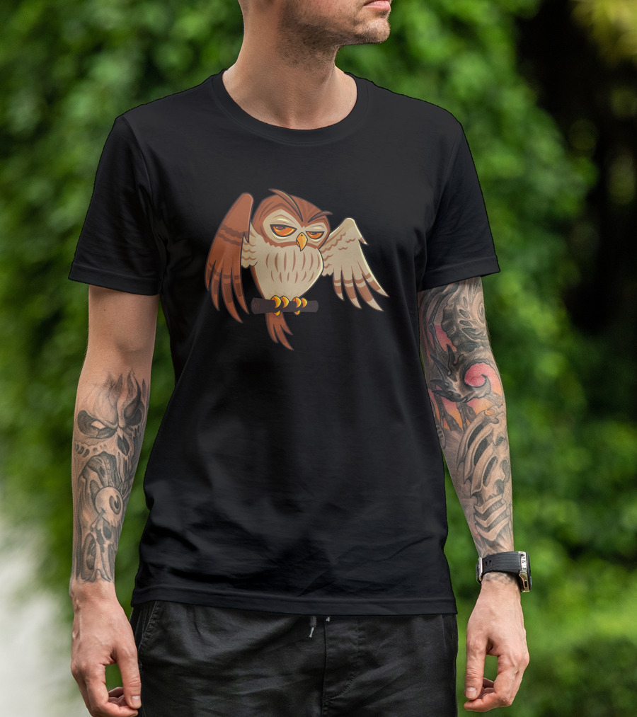 Mister Owley Sleepy Owl Perched On Branch T-Shirt