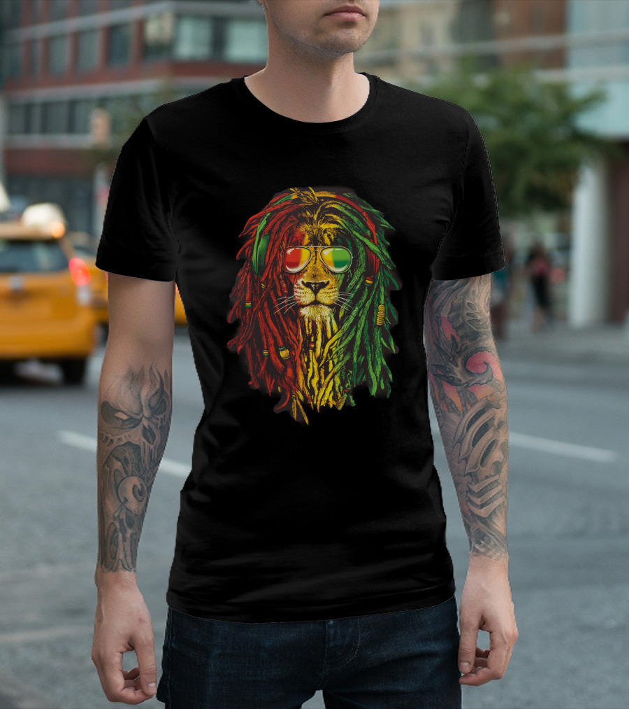 Rasta Lion Reggae Dreadlocks Sunglasses T-Shirt