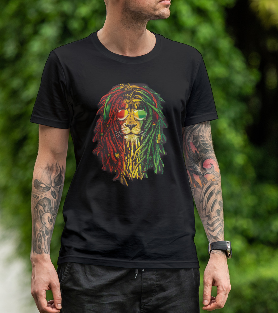 Rasta Lion Reggae Dreadlocks Sunglasses T-Shirt