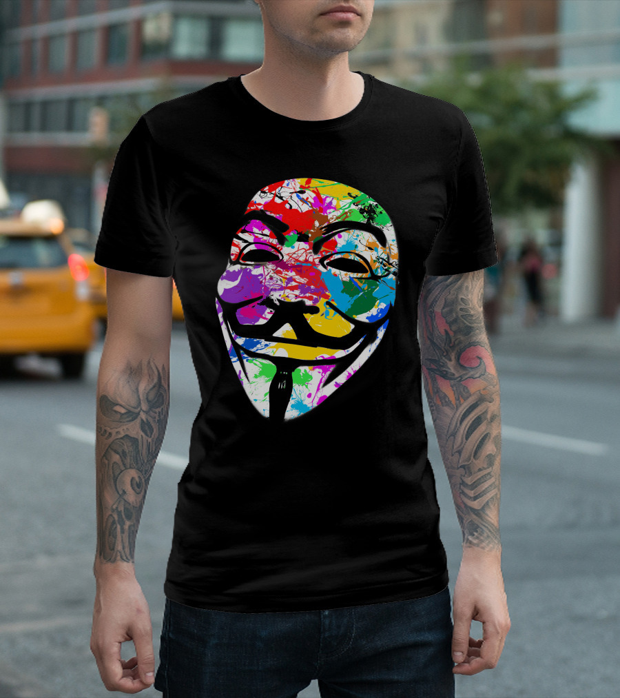 Anonymous Mask Multicolor Paint Splat T-Shirt