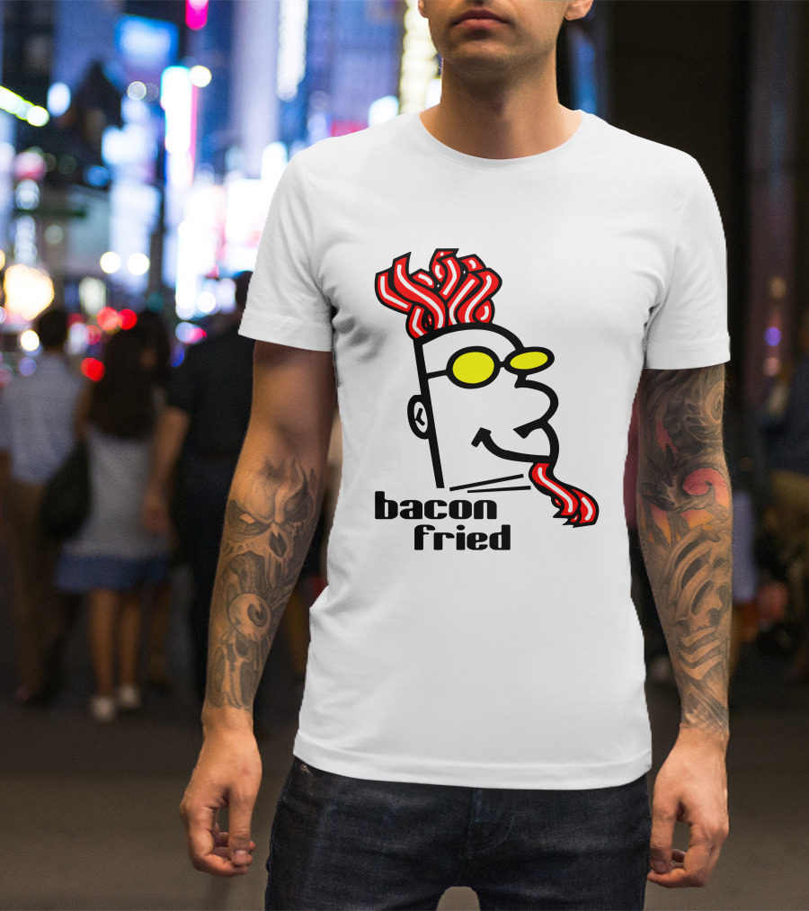 Bacon Fried Bacon Hair And Beard With Yellow Sunglasses T-Shirt