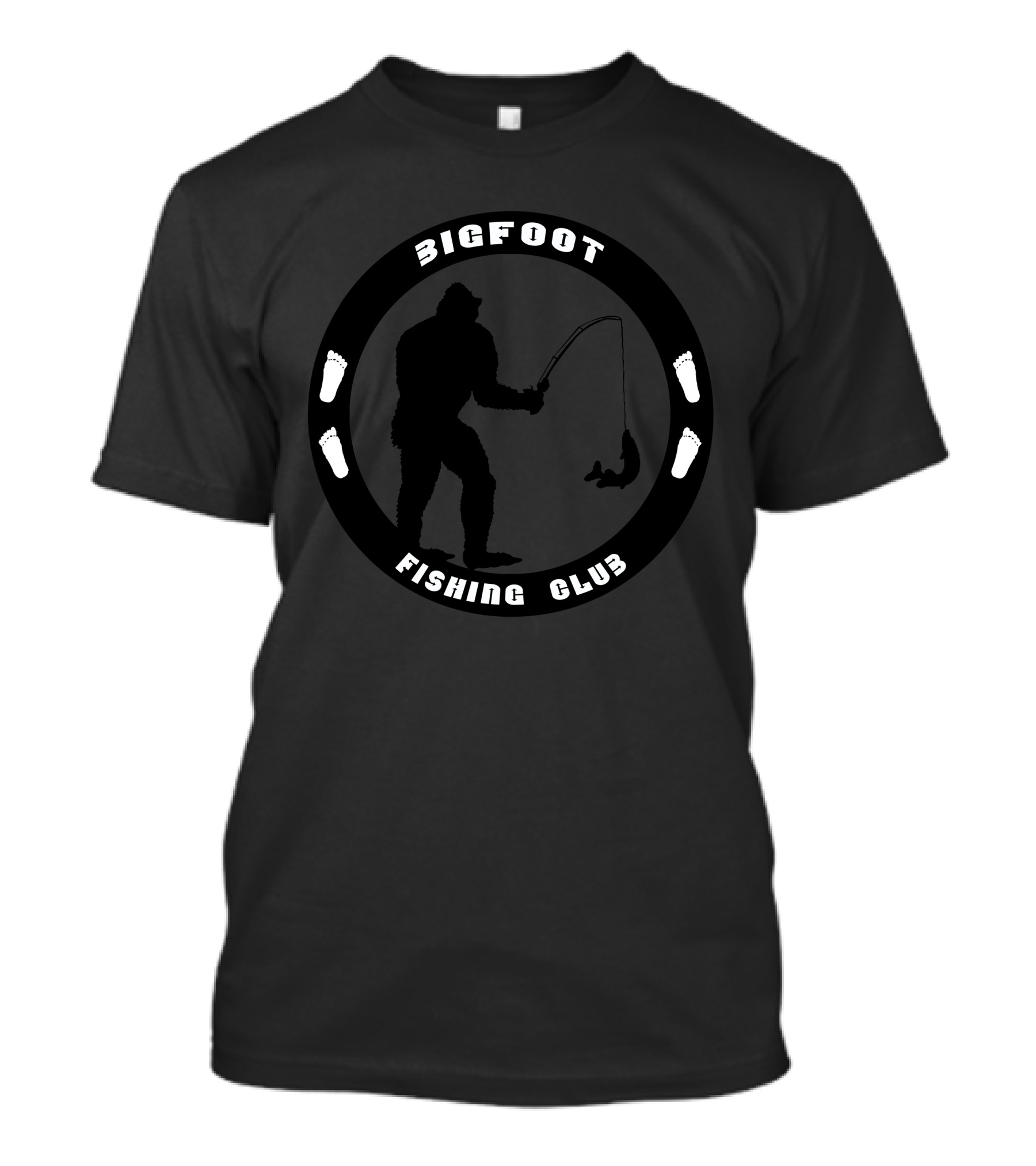 Bigfoot Fishing Club Silhouette With Footprint Circle T-Shirt