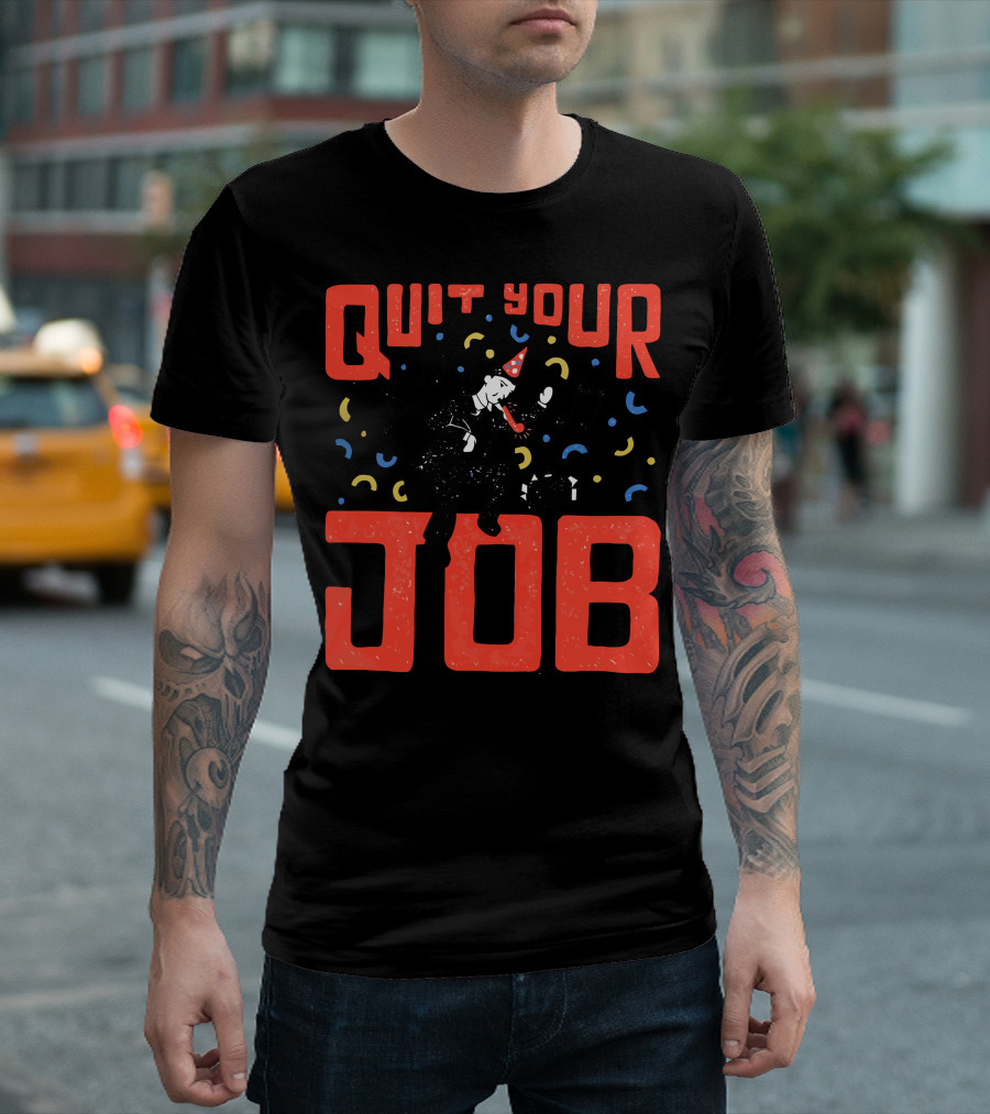 Quit Your Job Party Celebration with Dancing and Music Notes T-Shirt