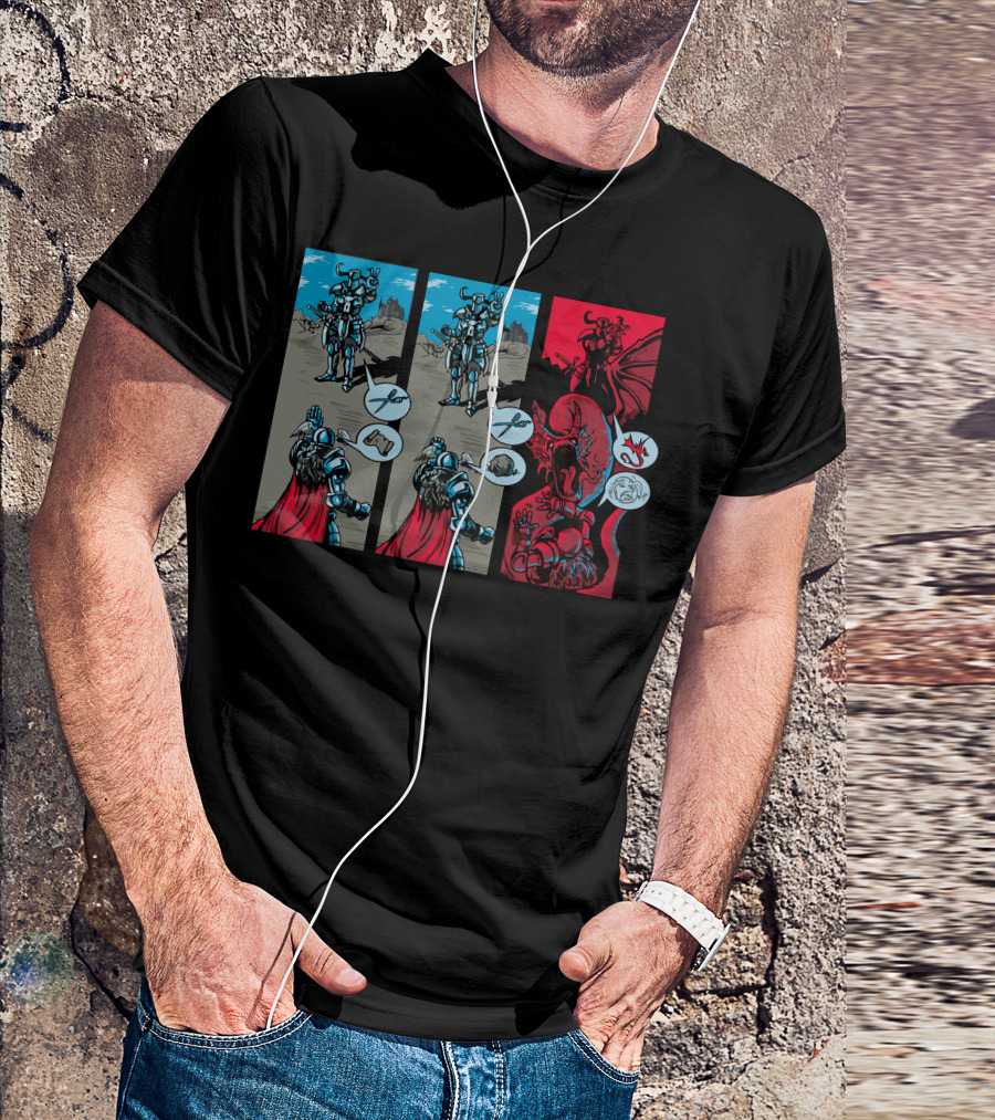 Rock Paper Scissors Knight Versus Fierce Dragon Duel T-Shirt