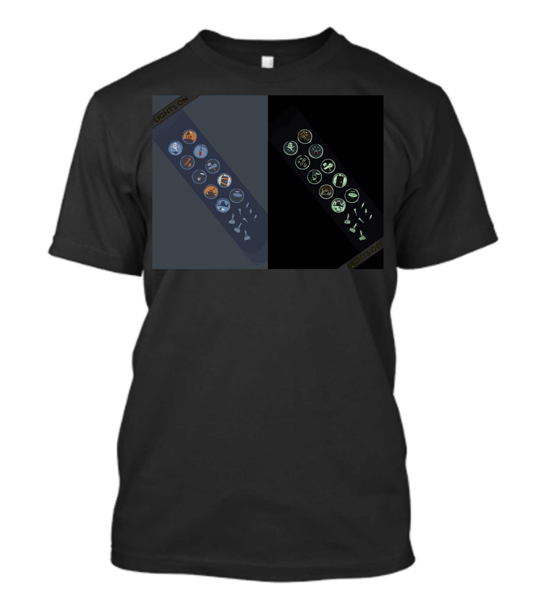 Scare It Badges Glow In The Dark Lights On Off Icons T-Shirt
