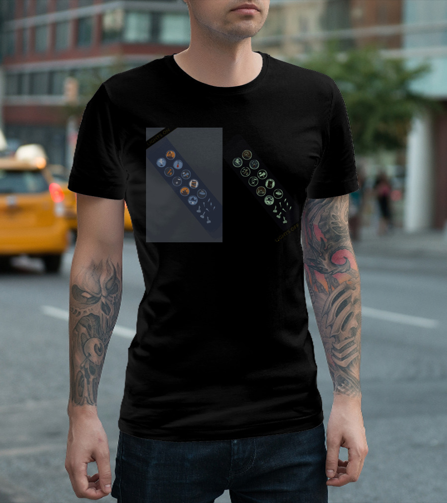 Scare It Badges Glow In The Dark Lights On Off Icons T-Shirt