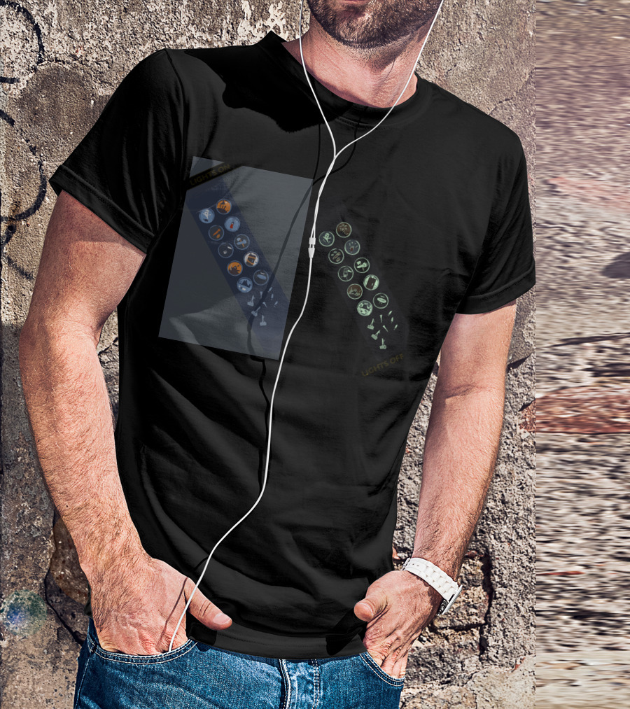 Scare It Badges Glow In The Dark Lights On Off Icons T-Shirt