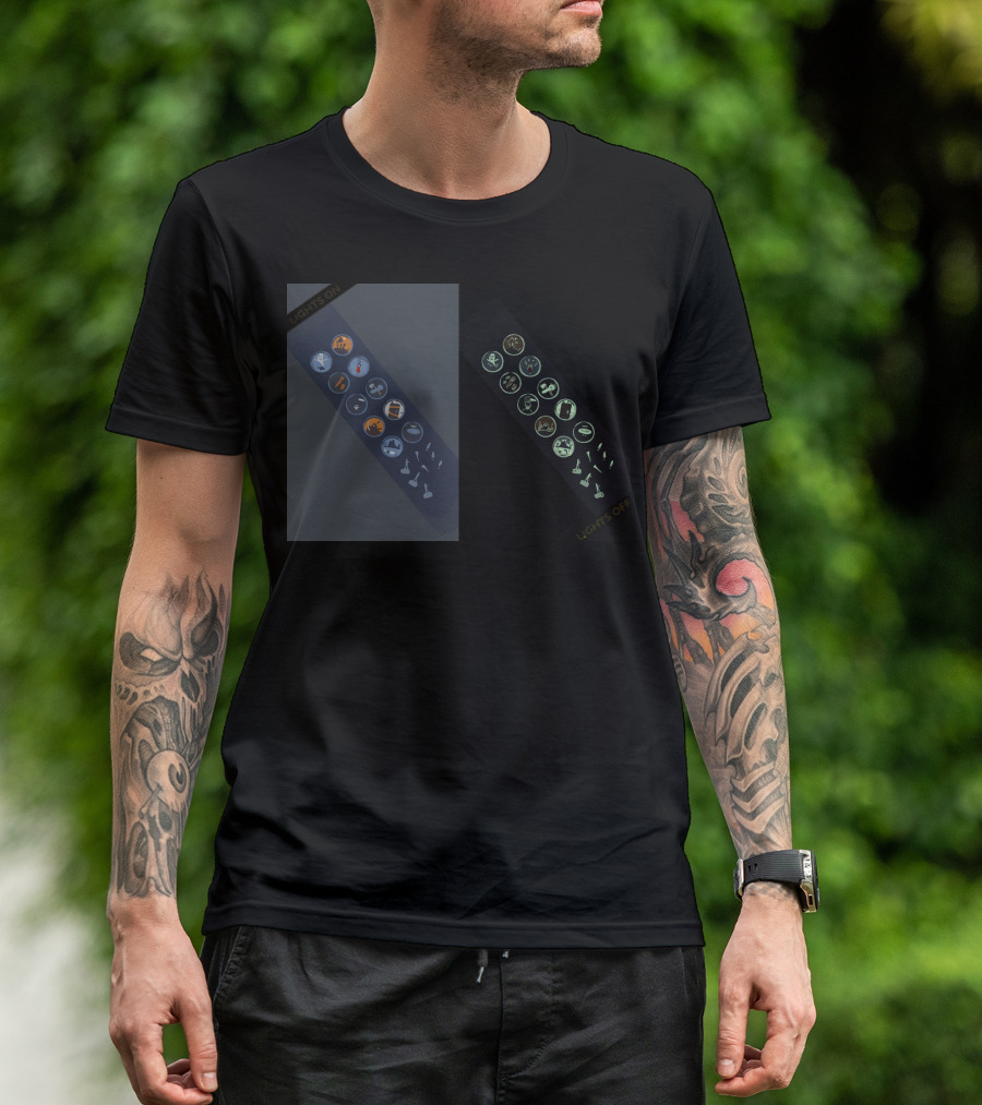Scare It Badges Glow In The Dark Lights On Off Icons T-Shirt