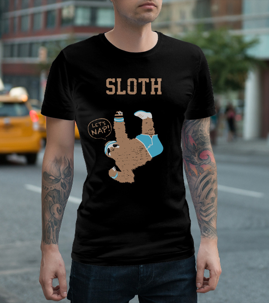Sloth Running Club Let's Nap Hanging Sloth in Blue Sports Attire T-Shirt