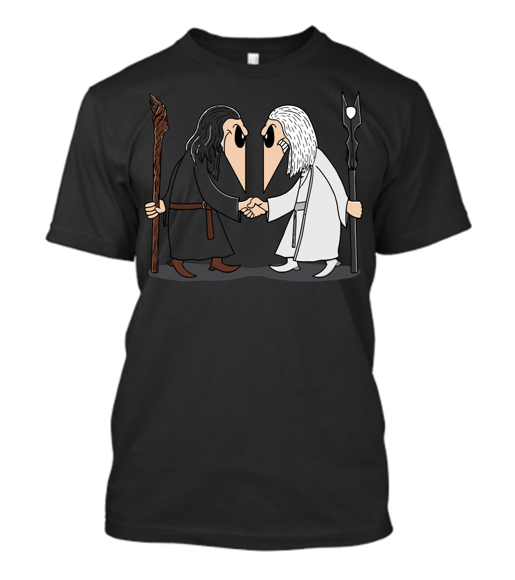 Wizard Vs Wizard Staff Duel In Dark And Light Outfits T-Shirt