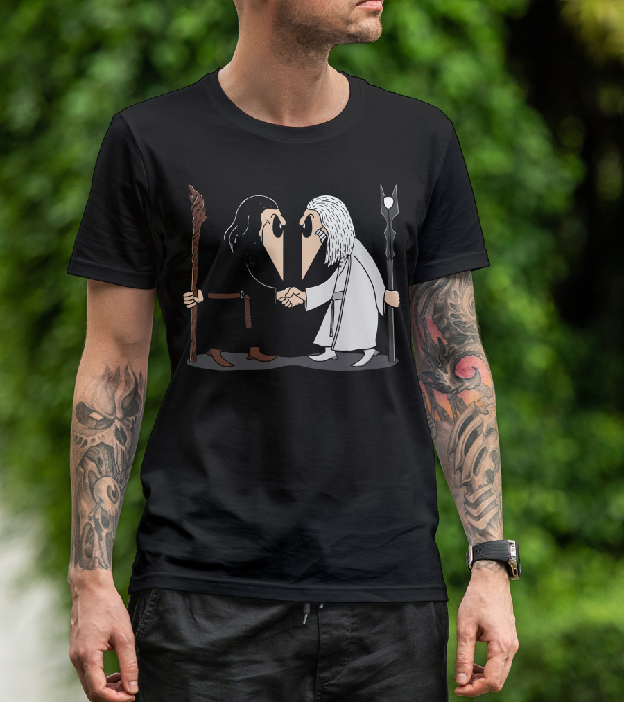 Wizard Vs Wizard Staff Duel In Dark And Light Outfits T-Shirt