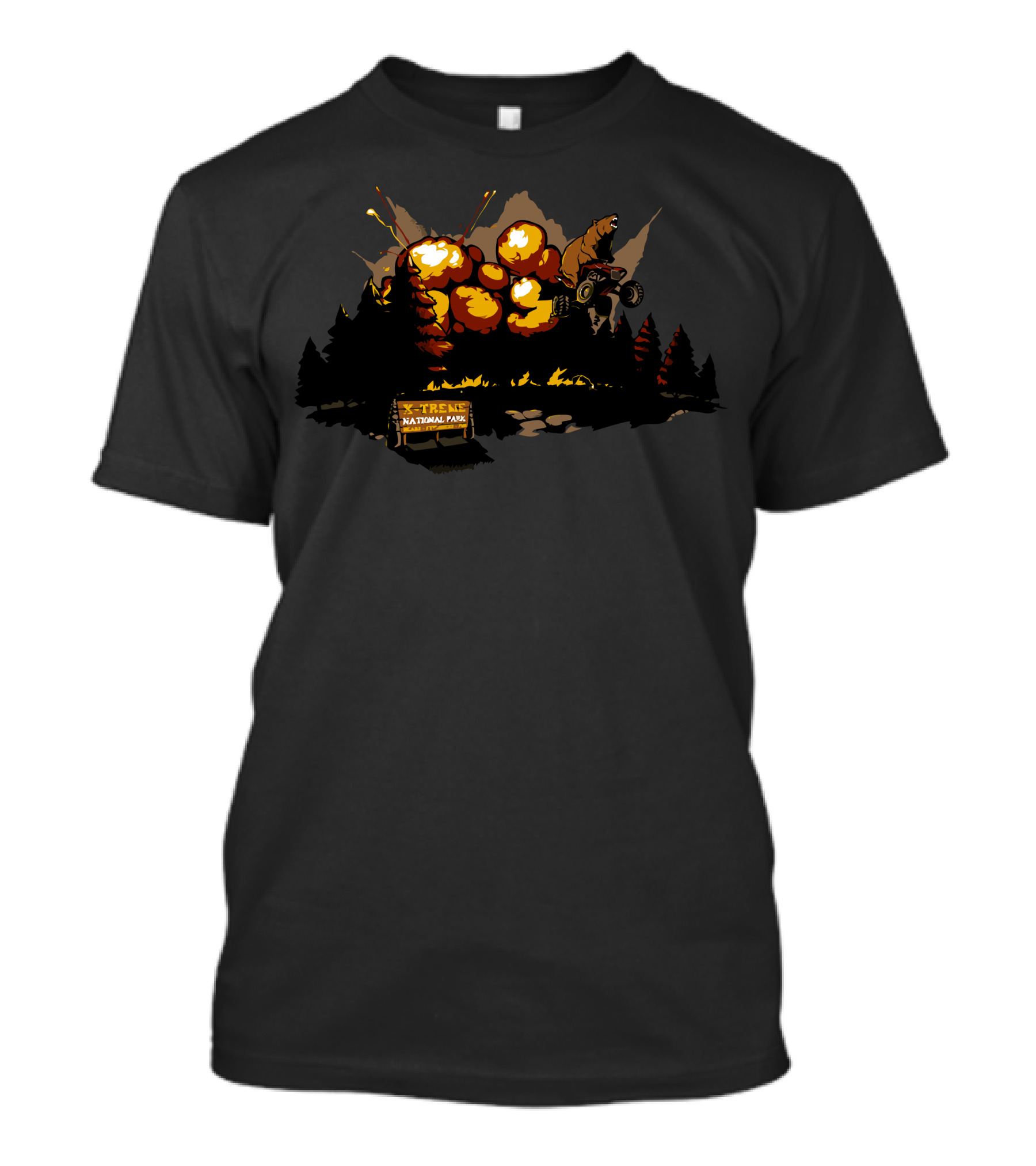 X Treme National Park ATV Adventure Explosion Forest Scene T-Shirt